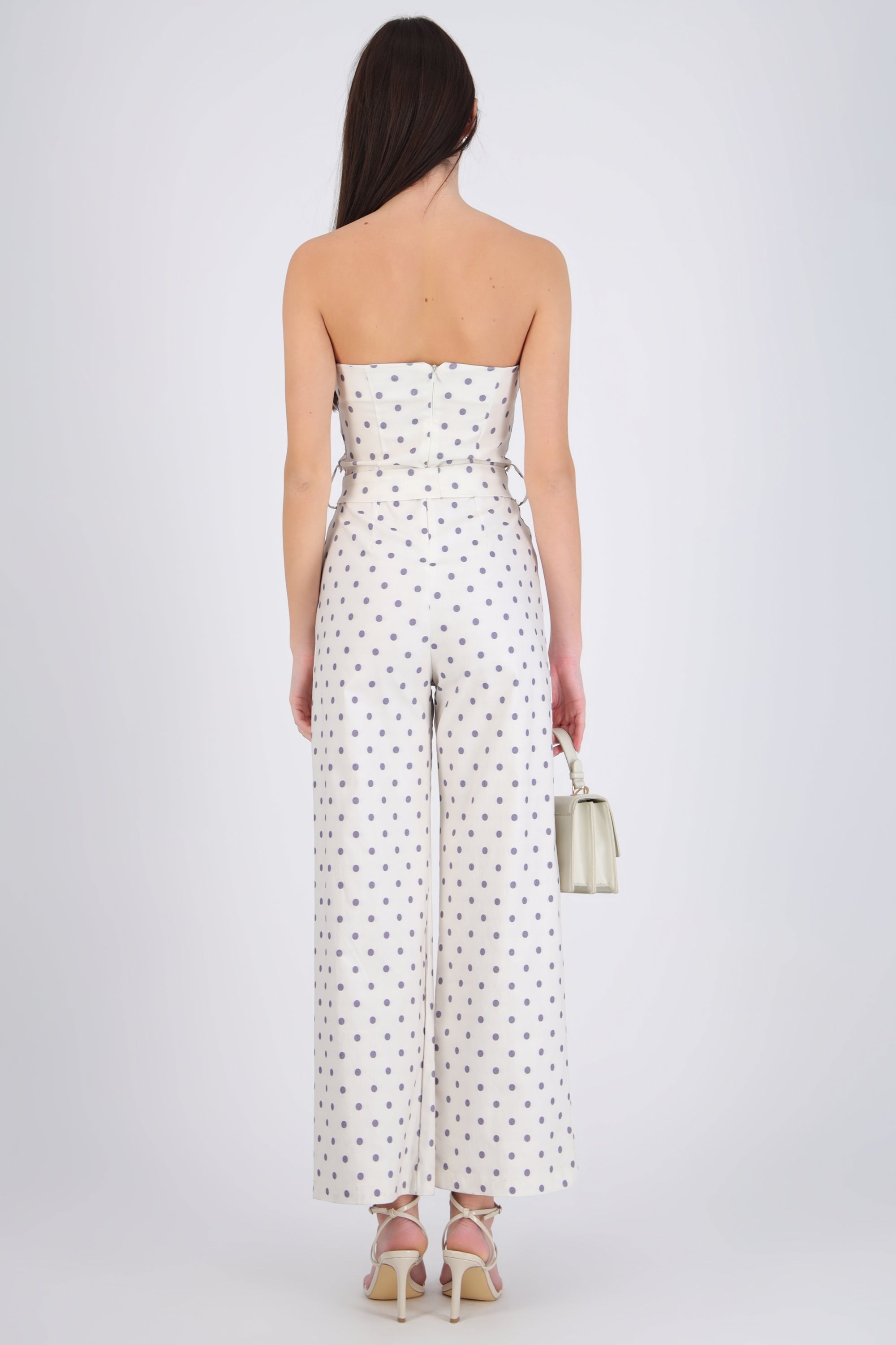Jumpsuit strapless cinto polka dots