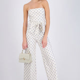 Jumpsuit strapless cinto polka dots