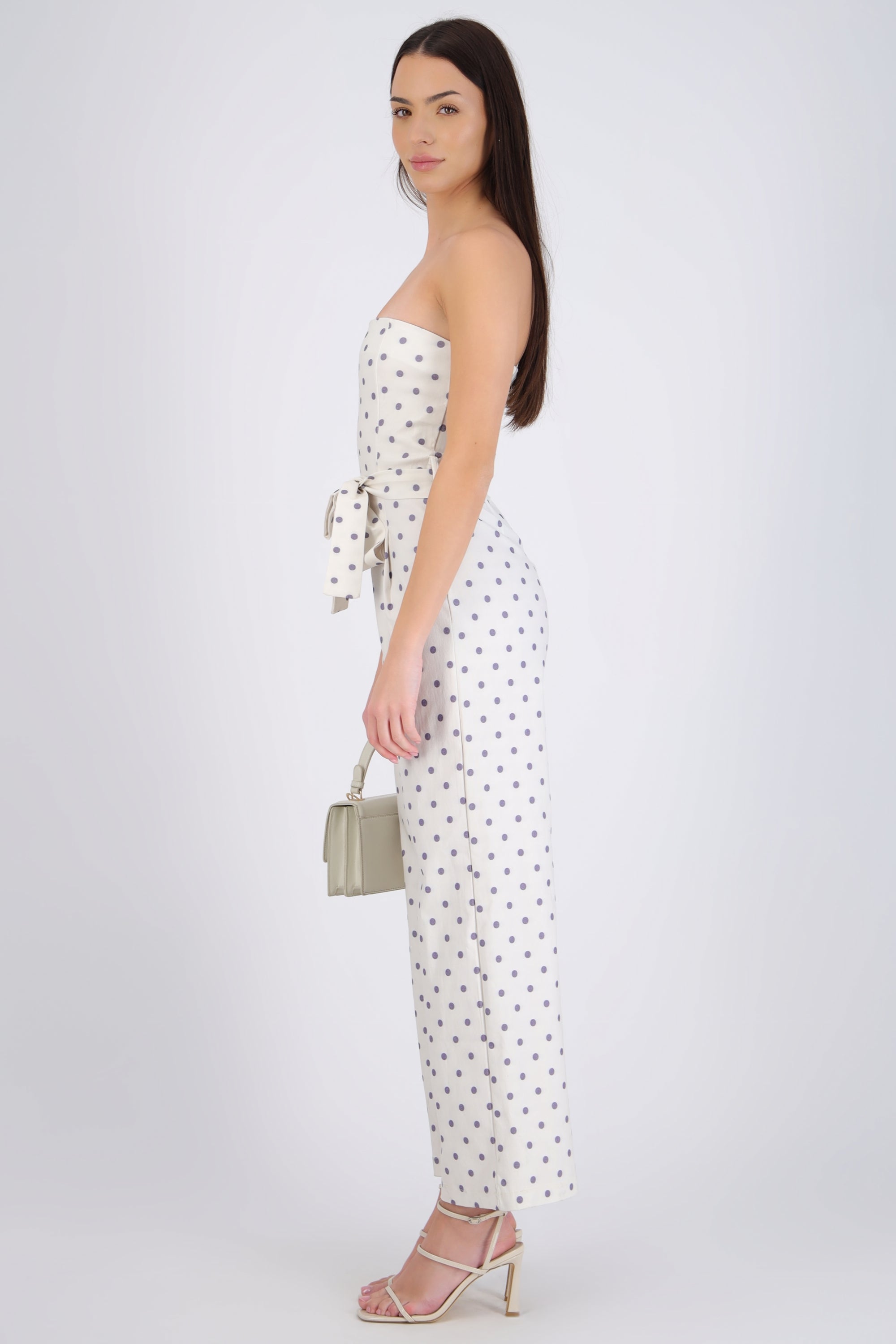 Jumpsuit strapless cinto polka dots