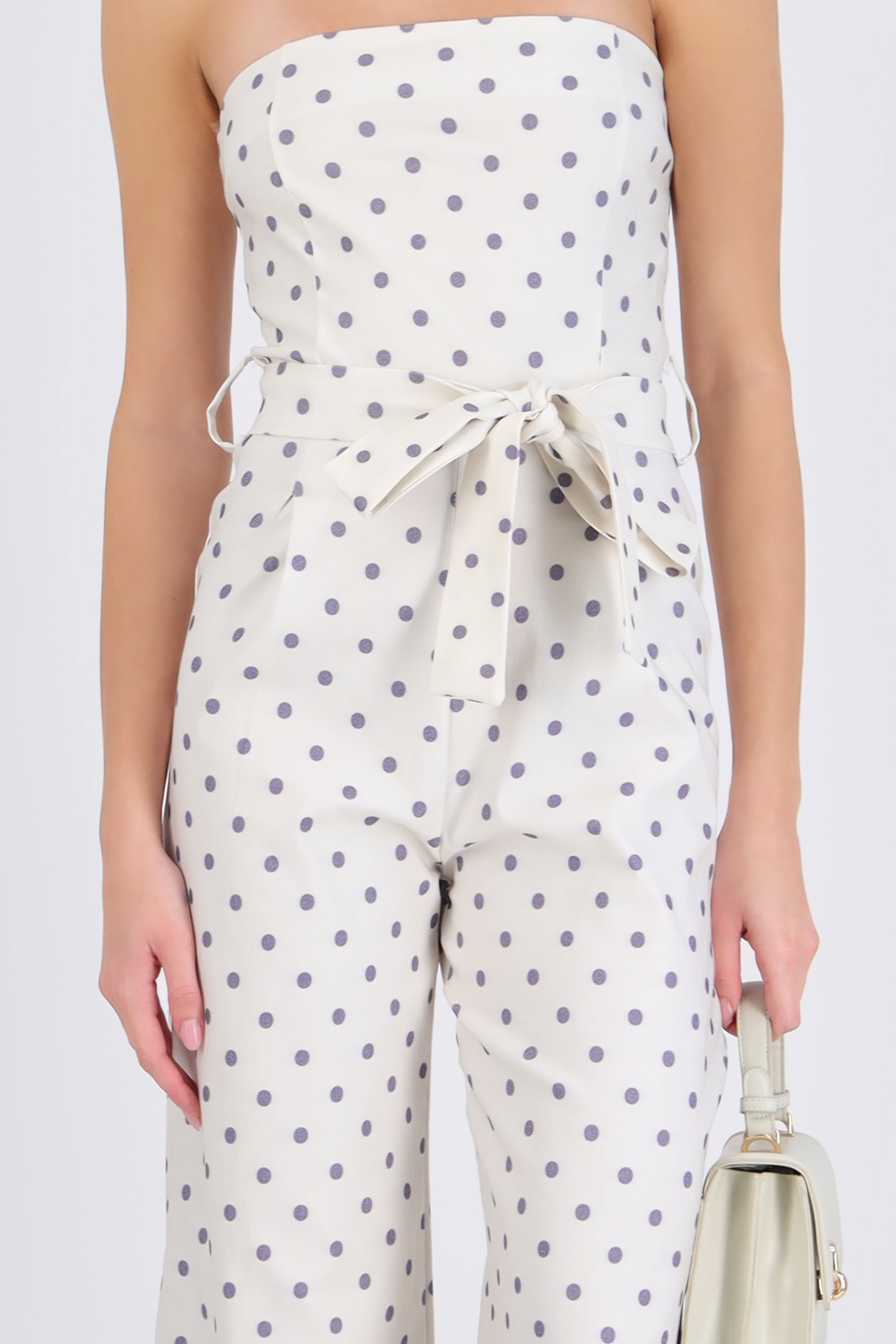 Jumpsuit strapless cinto polka dots