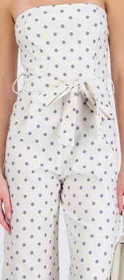 Jumpsuit strapless cinto polka dots