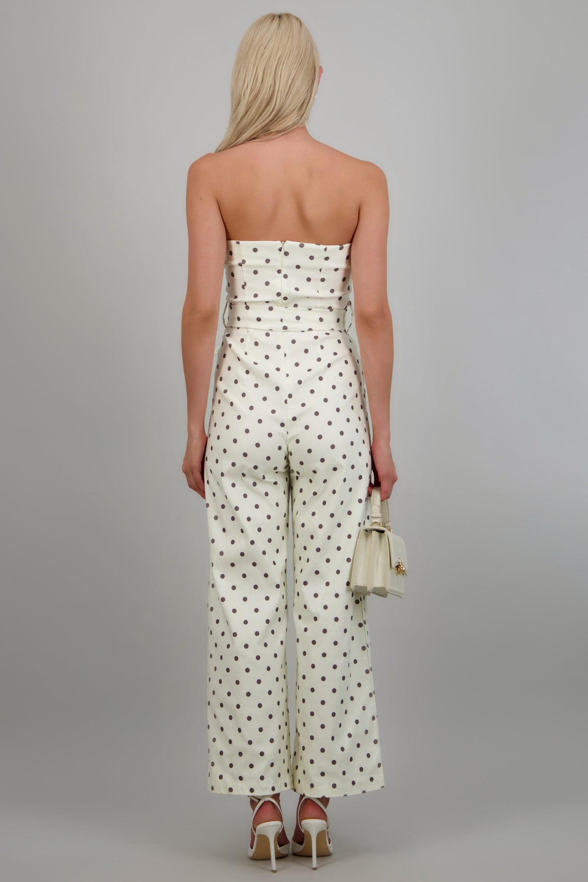 jumpsuit strapless cinto polka dots BLANCO COMBO