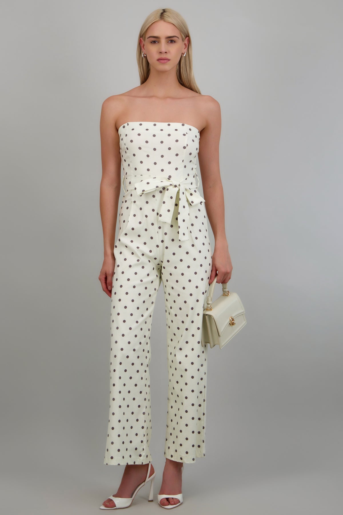 jumpsuit strapless cinto polka dots BLANCO COMBO