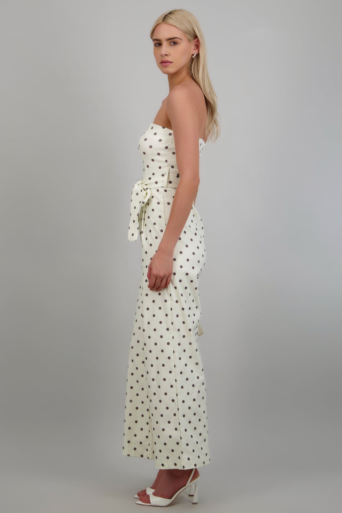 jumpsuit strapless cinto polka dots BLANCO COMBO