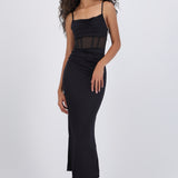 Vestido satin con transparencia