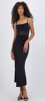 Vestido satin con transparencia