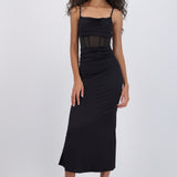 Vestido satin con transparencia