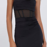 Vestido satin con transparencia