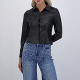 Blusa PU manga larga lisa