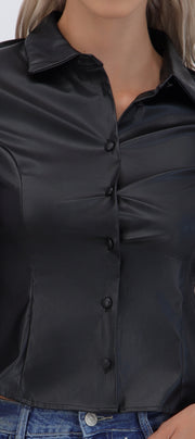 Blusa PU manga larga lisa