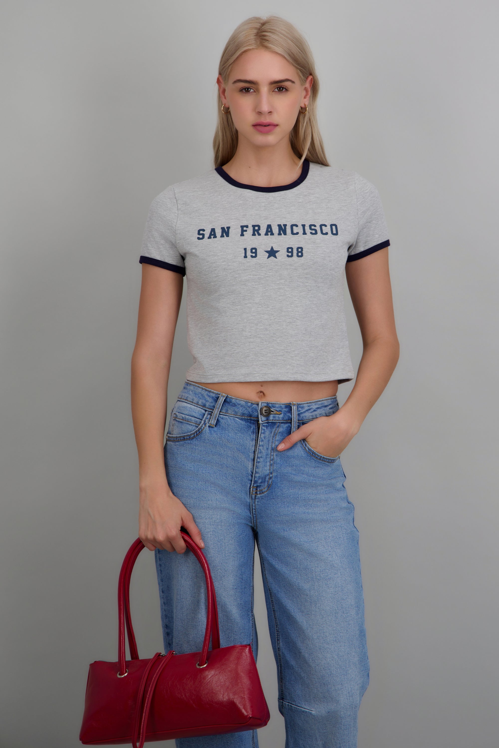 Playera crop san francisco GRIS JASPE