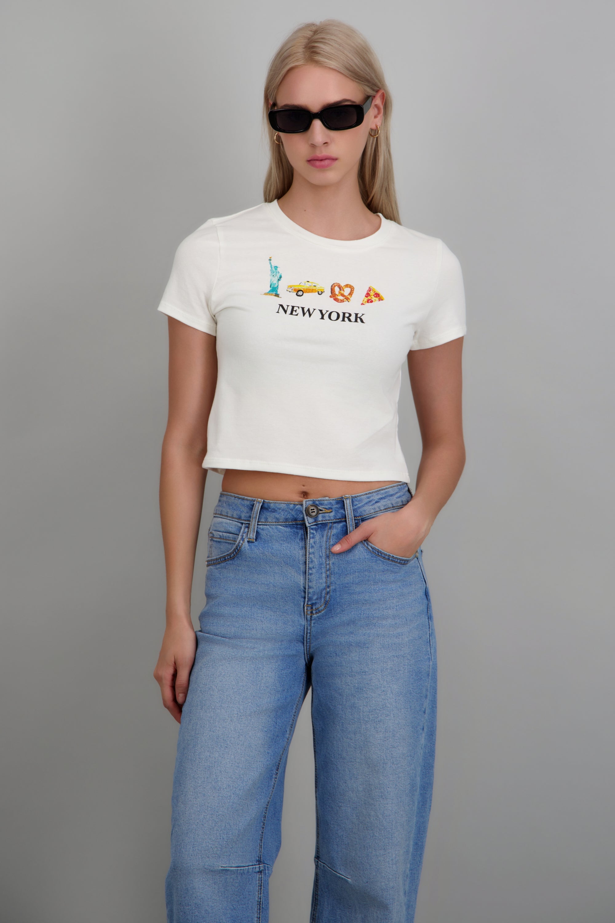 Playera crop estampado new york BLANCO