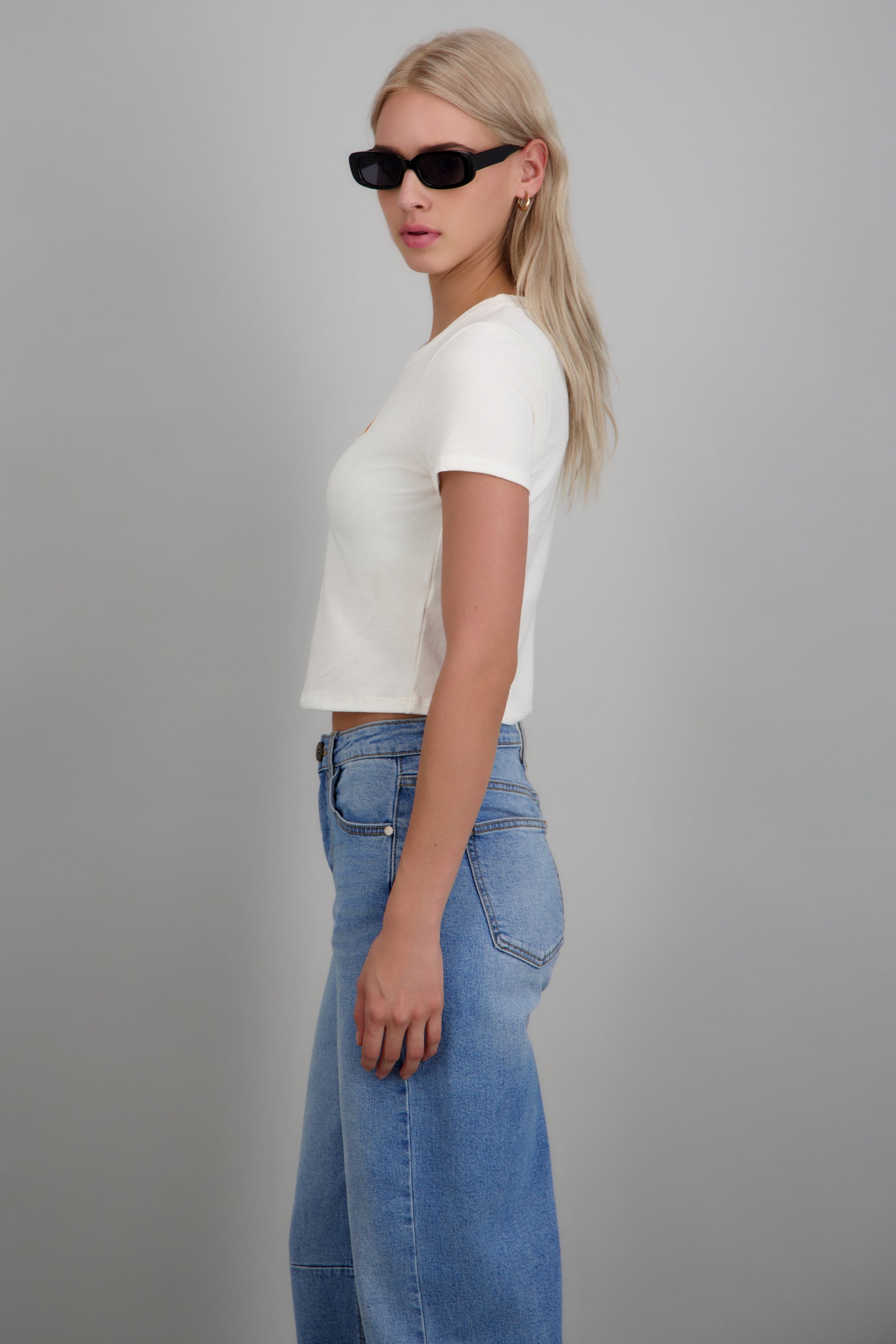 Playera crop estampado new york BLANCO