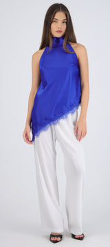 Top halter amarre satinado detalle encaje