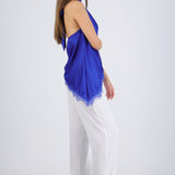 Top halter amarre satinado detalle encaje