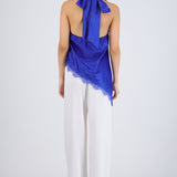 Top halter amarre satinado detalle encaje
