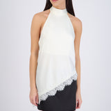 Top halter amarre satinado detalle encaje