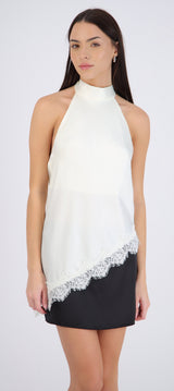 Top halter amarre satinado detalle encaje