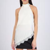 Top halter amarre satinado detalle encaje