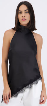 Top halter amarre satinado detalle encaje