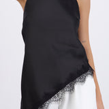 Top halter amarre satinado detalle encaje