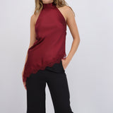 Top halter amarre satinado detalle encaje