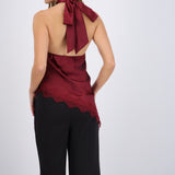 Top halter amarre satinado detalle encaje