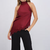 Top halter amarre satinado detalle encaje