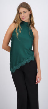 Top halter amarre satinado detalle encaje