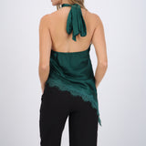 Top halter amarre satinado detalle encaje