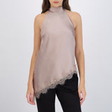 Top halter amarre satinado detalle encaje