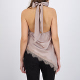 Top halter amarre satinado detalle encaje