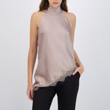 Top halter amarre satinado detalle encaje