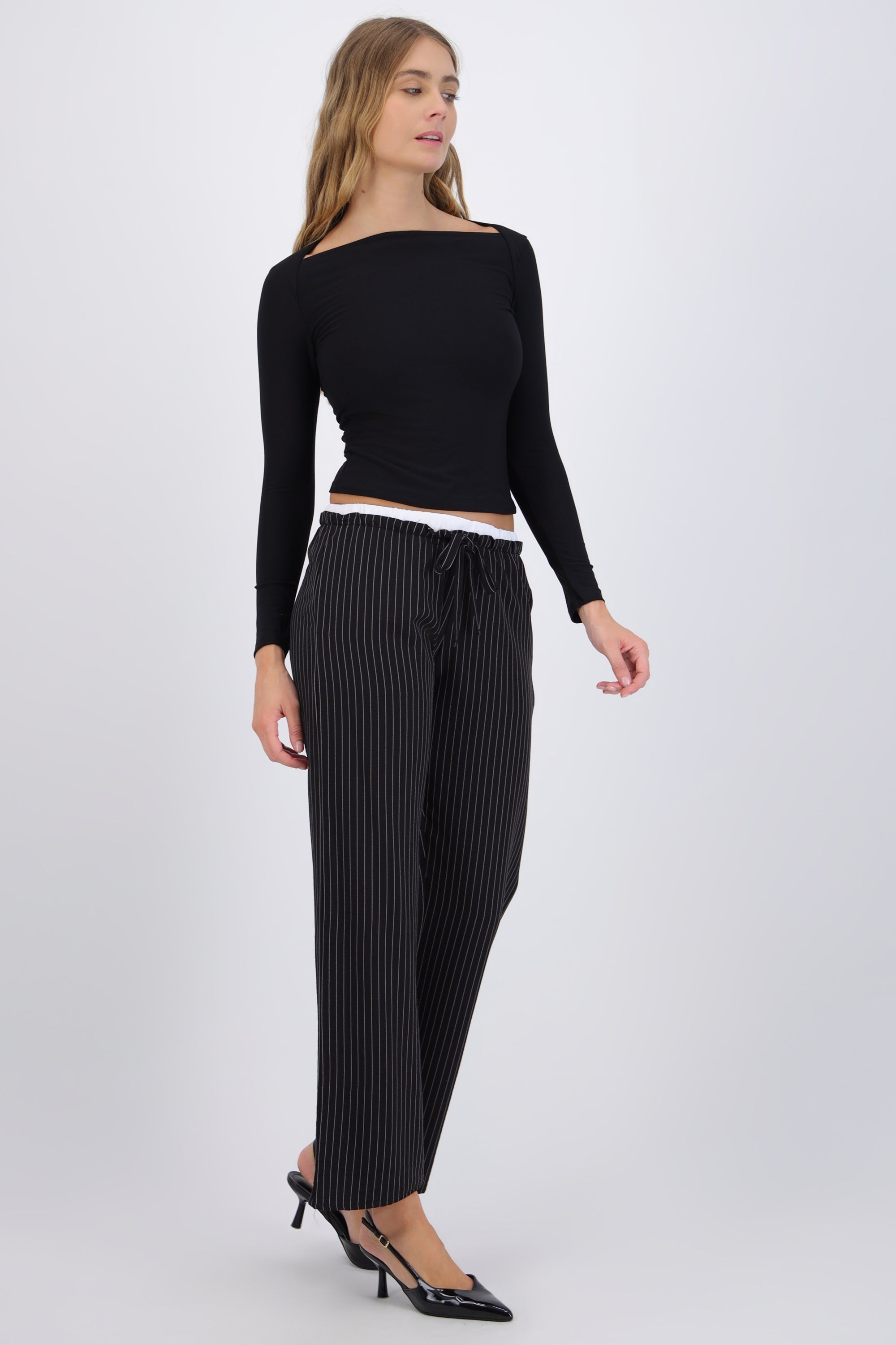 Pantalón pretina doble detalle rayas