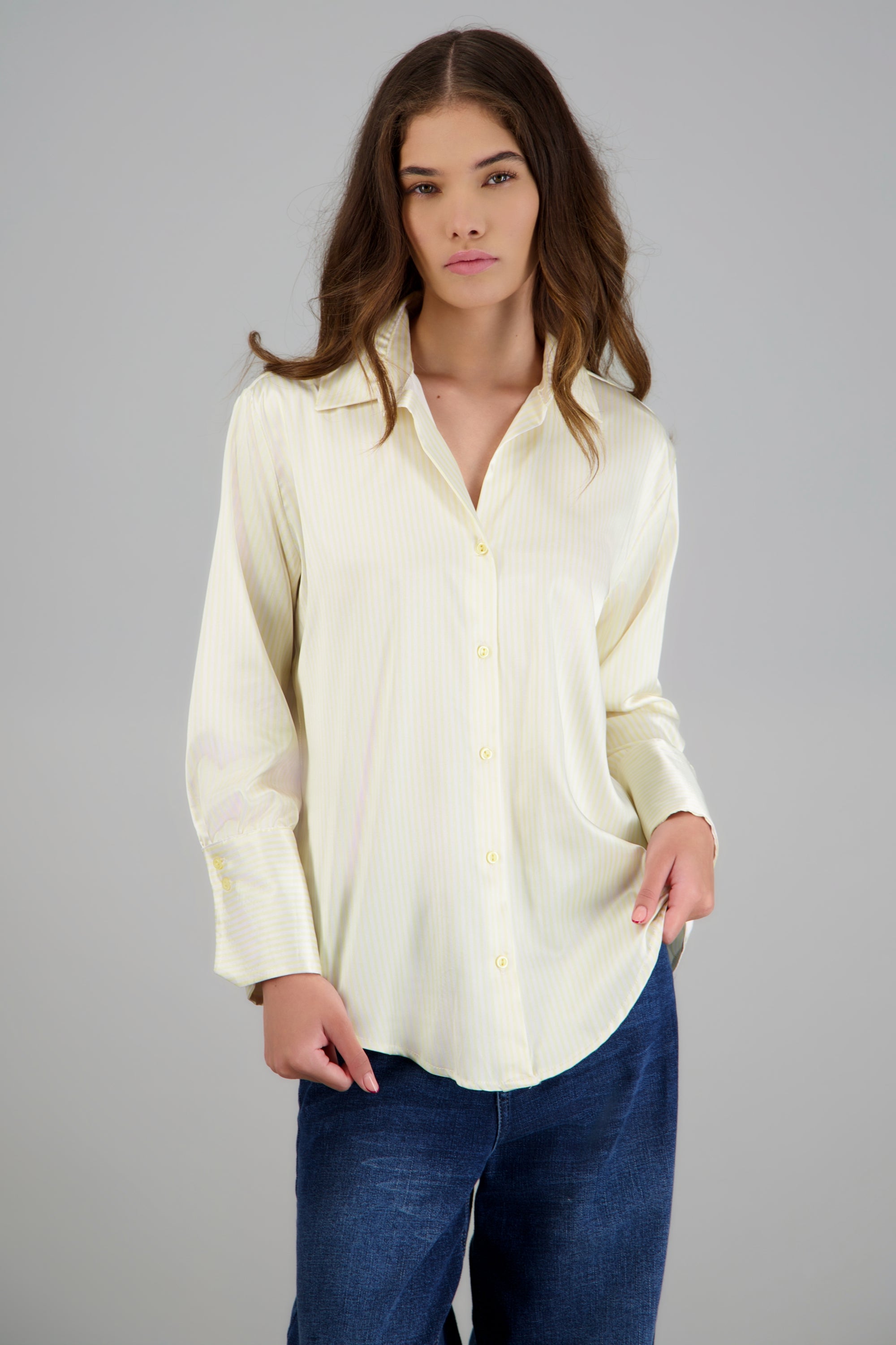 Blusa satin rayas HUESO COMBO