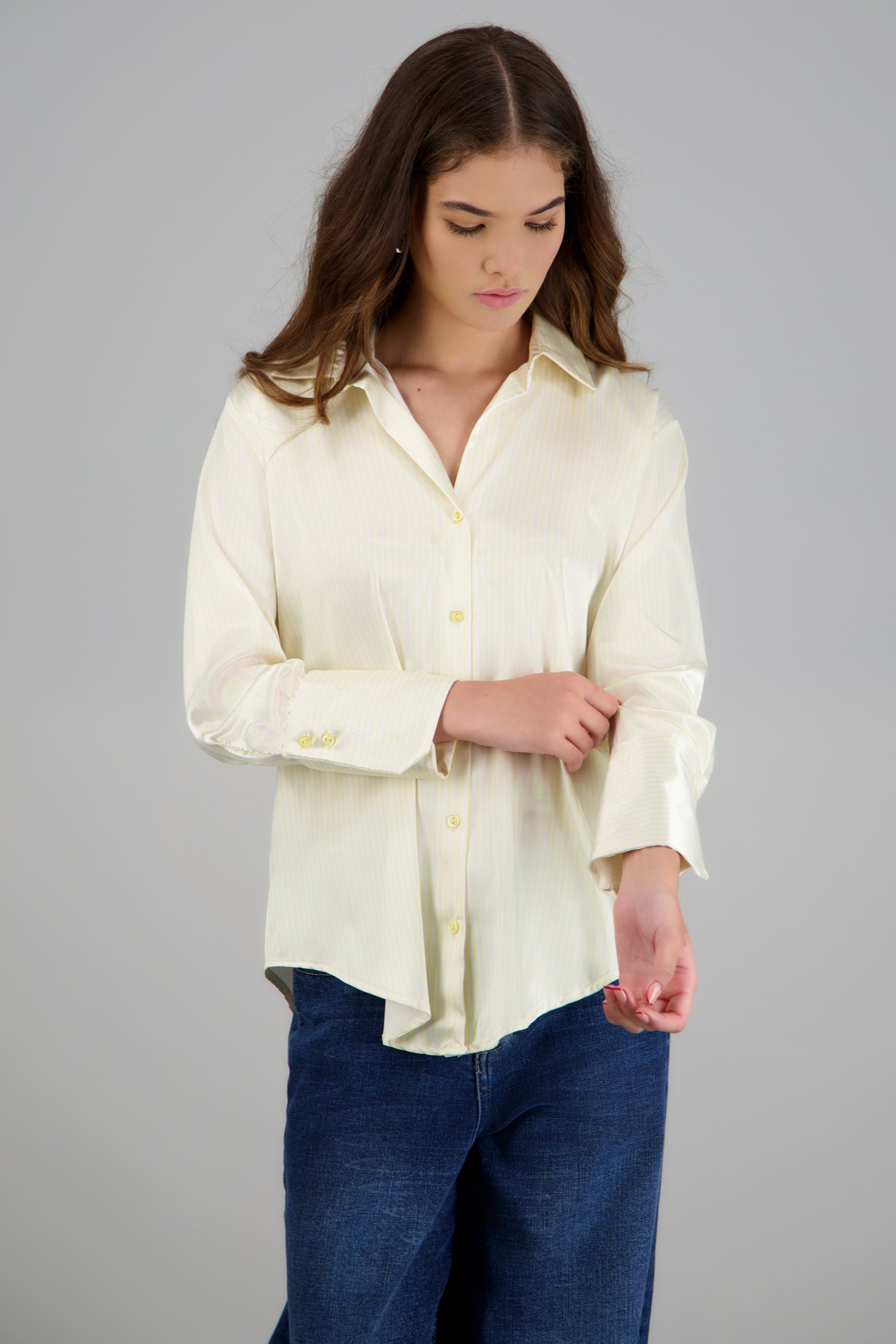 Blusa satin rayas HUESO COMBO