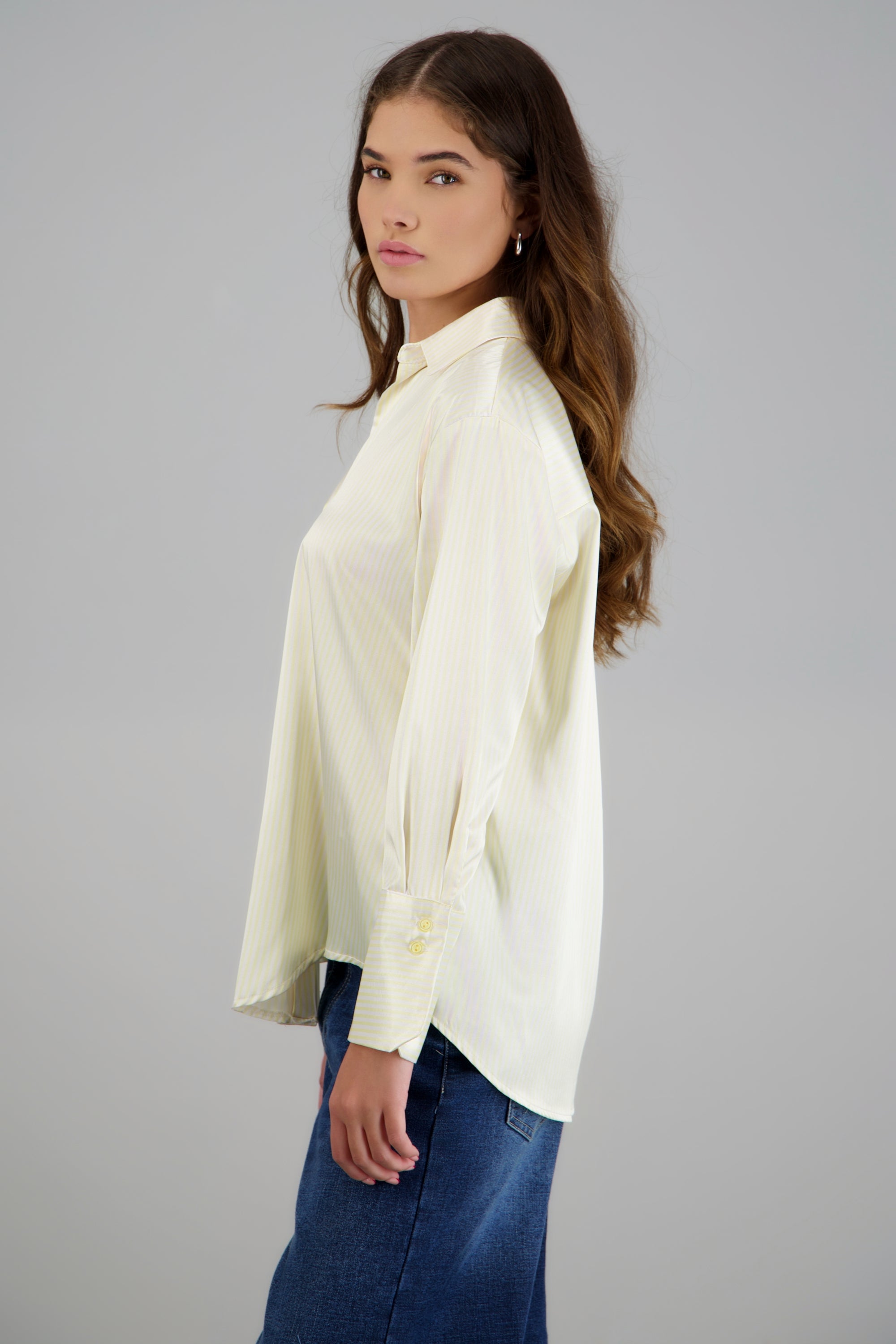 Blusa satin rayas HUESO COMBO
