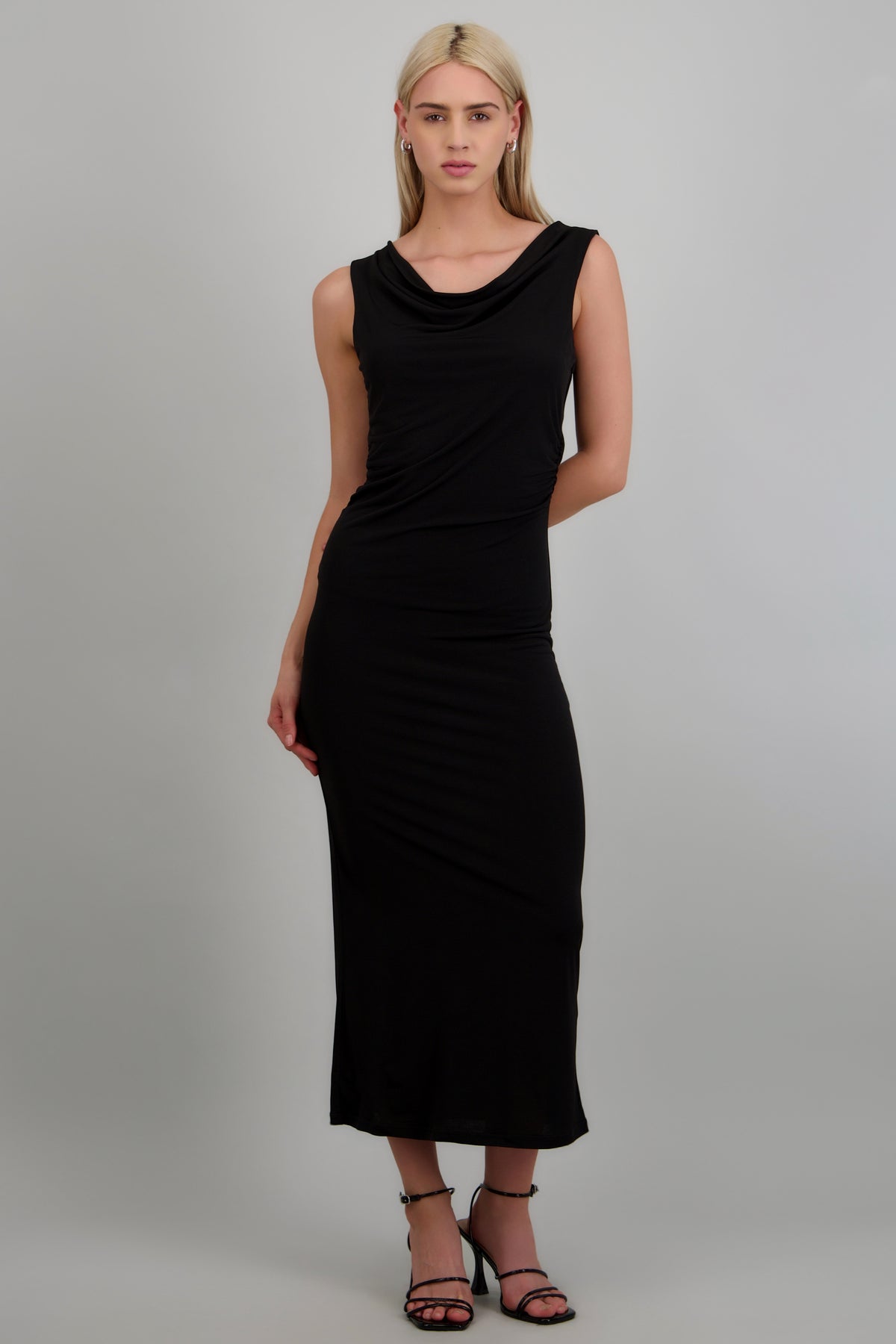 Vestido maxi drapeado sin mangas NEGRO