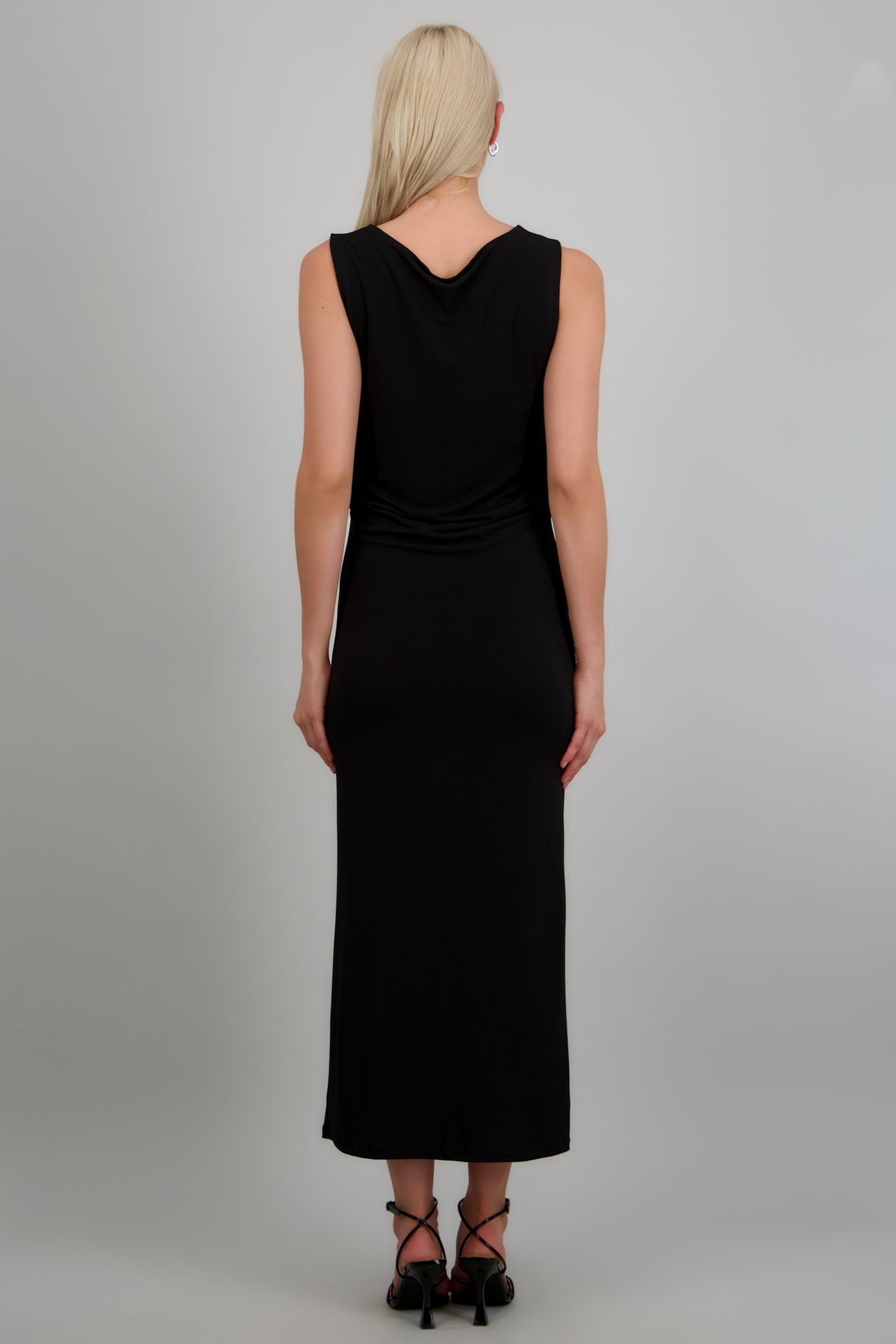 Vestido maxi drapeado sin mangas NEGRO