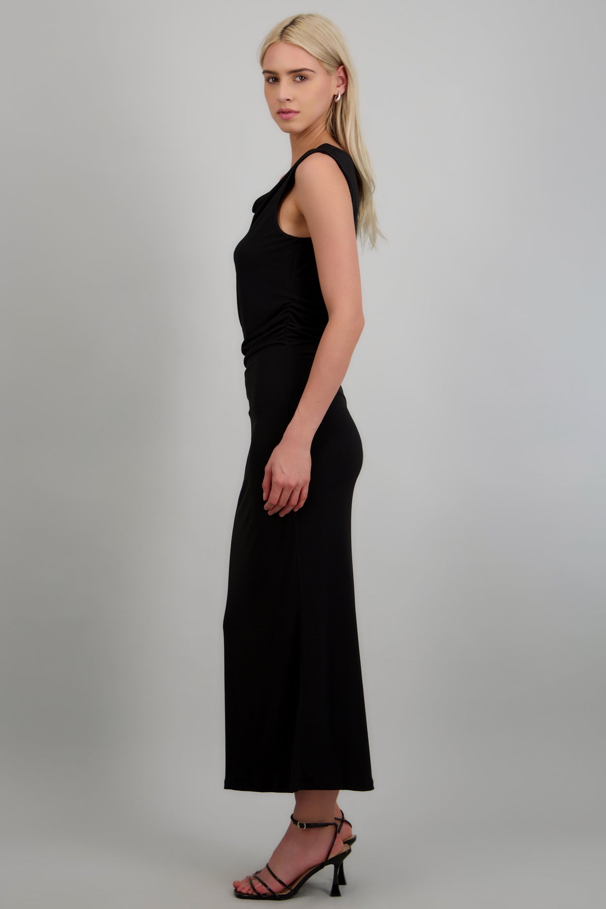 Vestido maxi drapeado sin mangas NEGRO