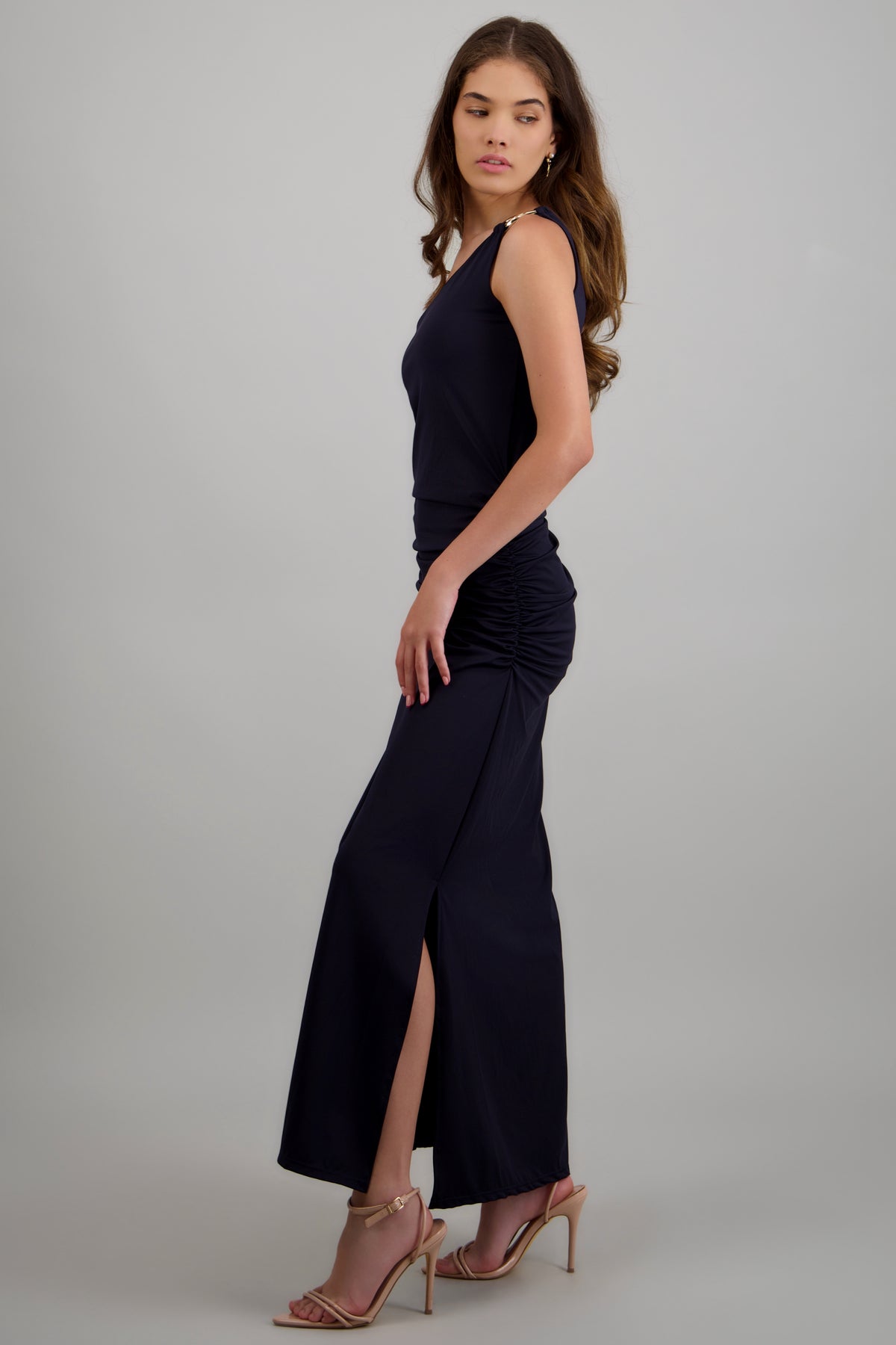 Vestido maxi detalle argolla hombro MARINO