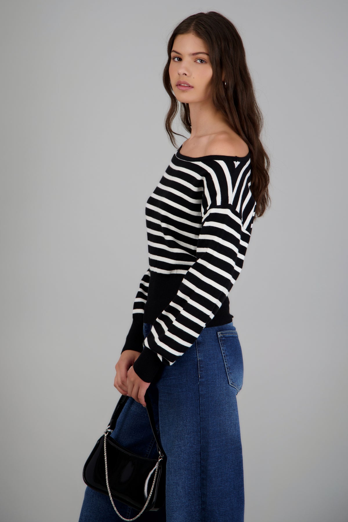 Sweater rayas cuello redondo NEGRO COMBO