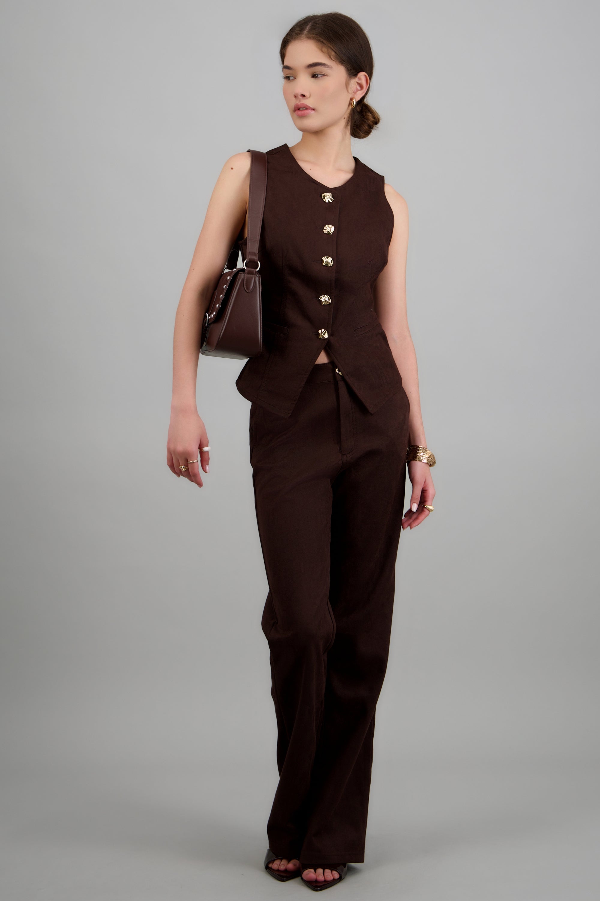 Pantalon suede basico CHOCOLATE