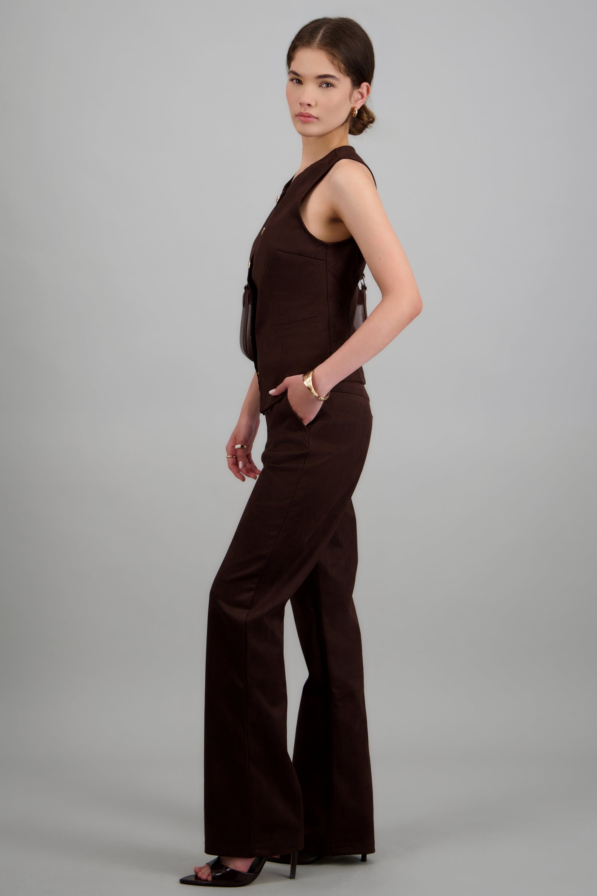 Pantalon suede basico CHOCOLATE