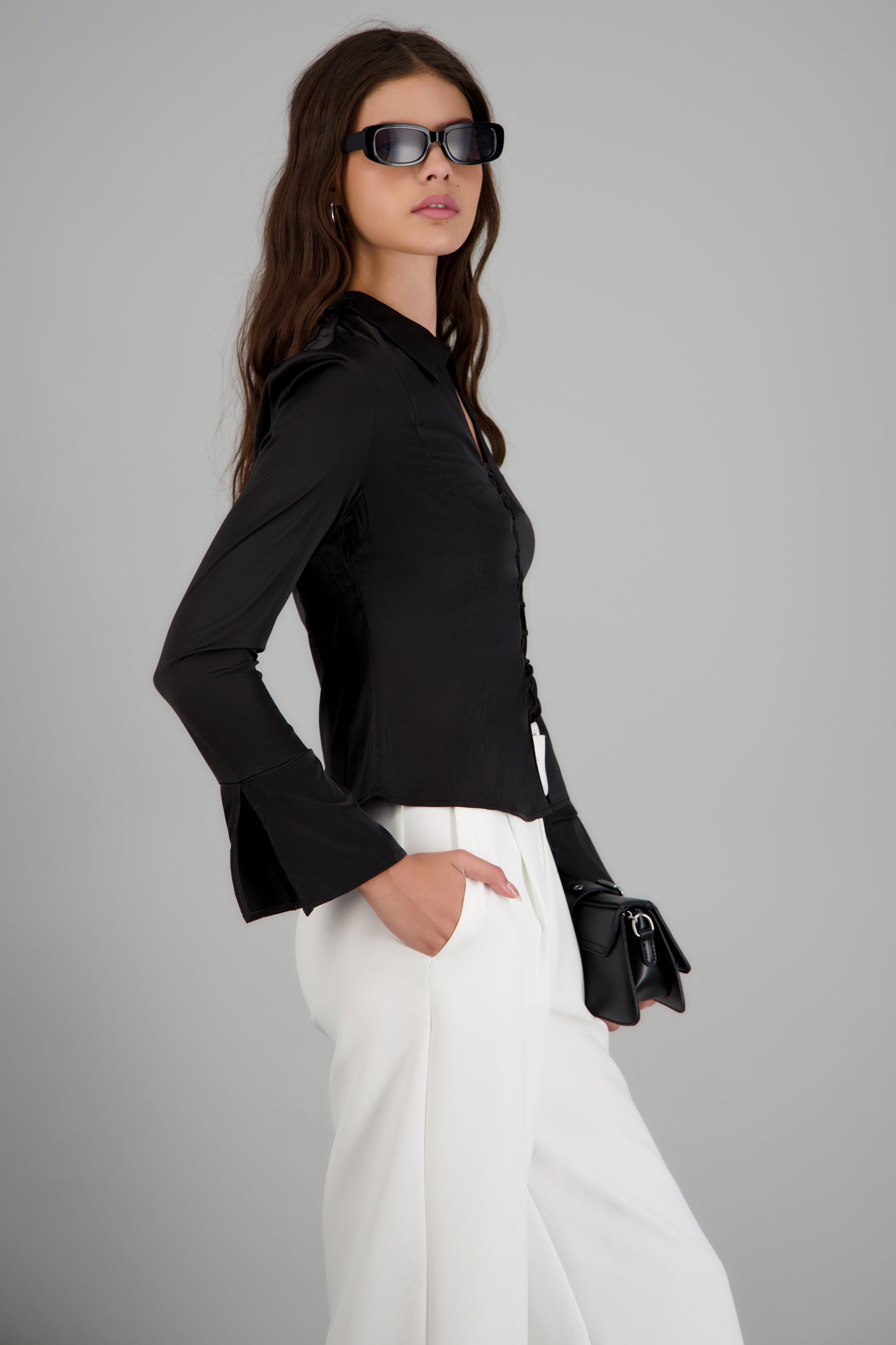 Camisa satin lace up NEGRO