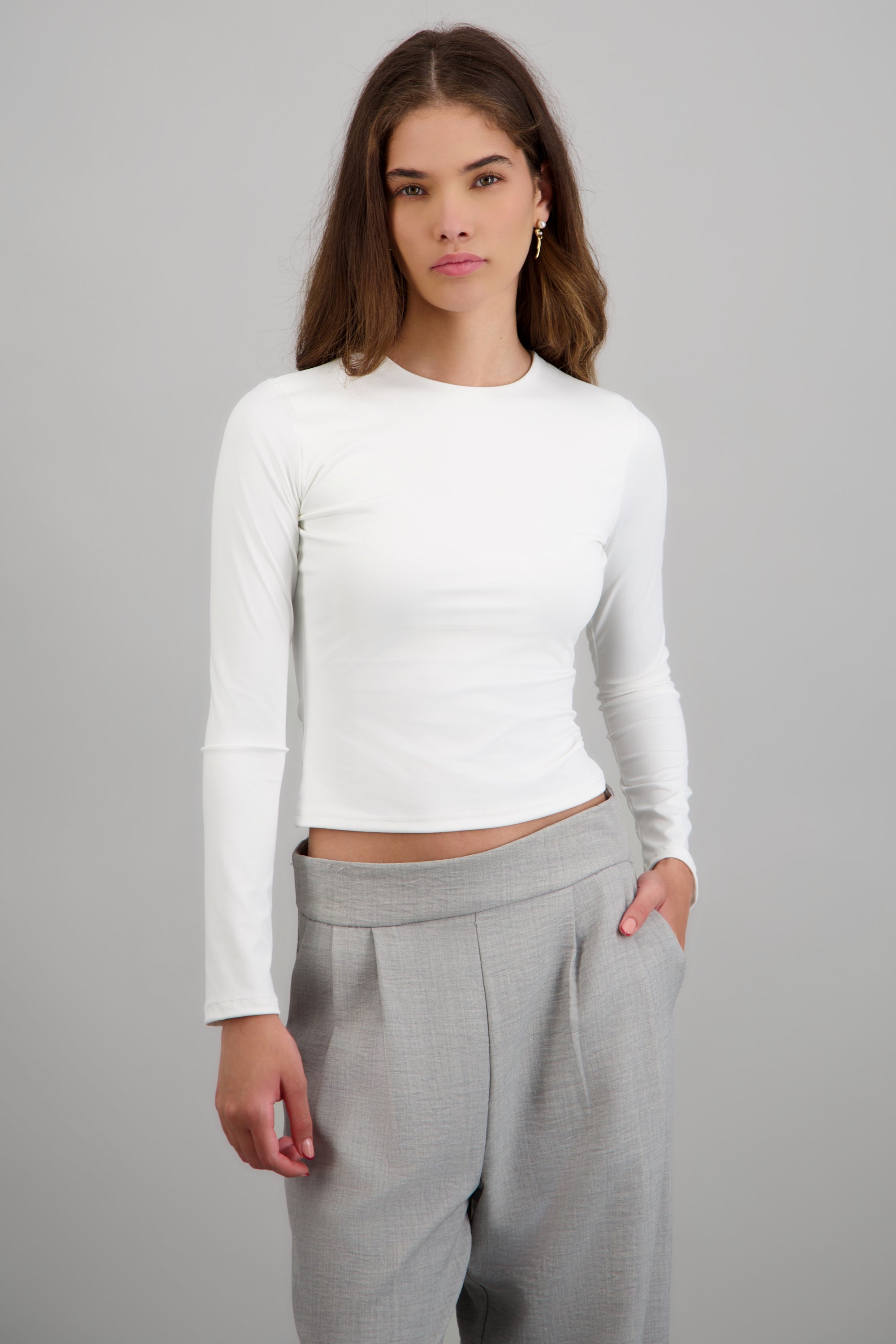 Top cuello redondo manga larga BLANCO
