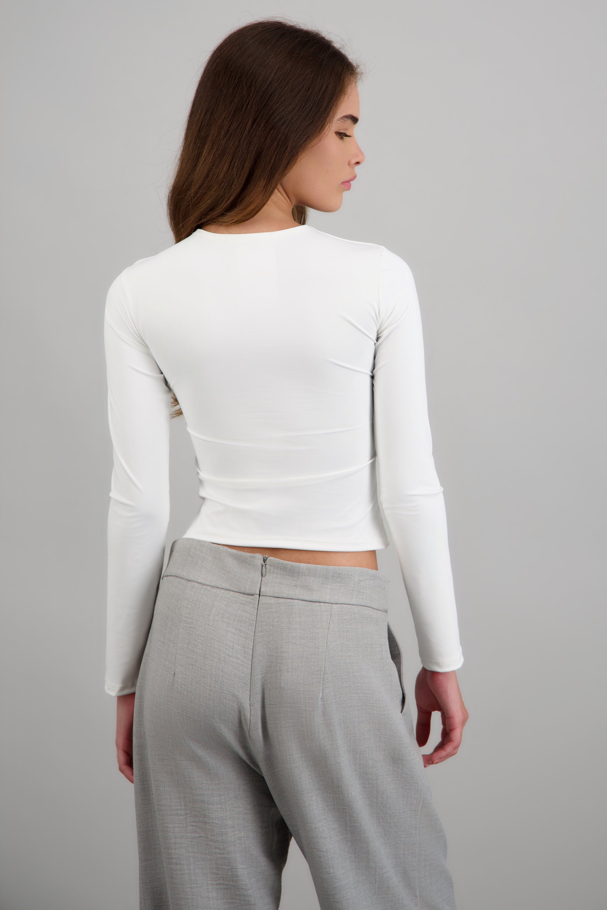 Top cuello redondo manga larga BLANCO