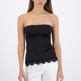 Top satin liso detalle encaje