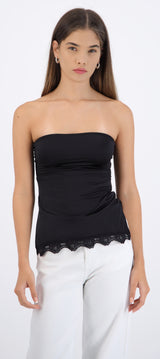 Top satin liso detalle encaje