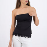 Top satin liso detalle encaje